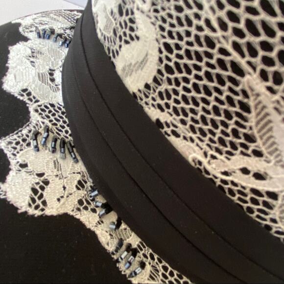 Ben Marc Church Black Derby Hat Feather Lace - Picture 7 of 10